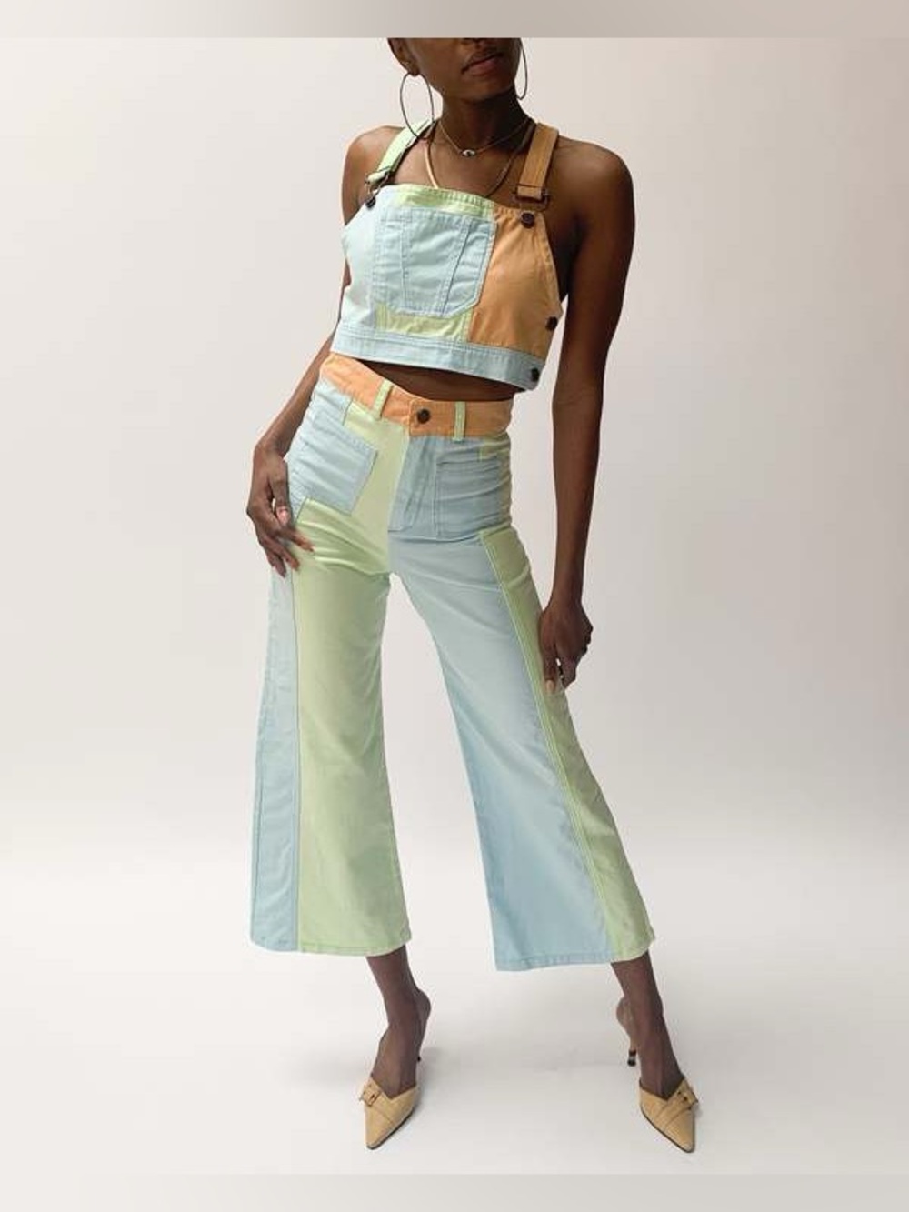 PASTICHE Valerie Colorblock High Waisted Wide Leg Jeans Pastel NWOT Size L